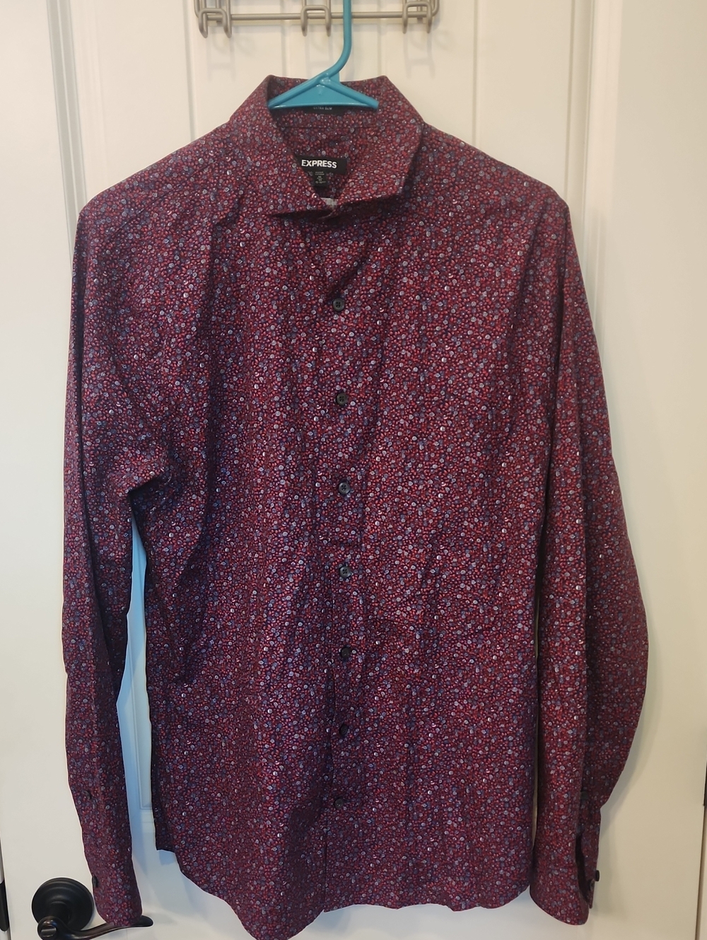 Express Men’s Maroon Floral Button-Up Shirt